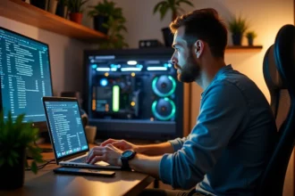 Matériel de minage de cryptomonnaie en fonctionnement dans un environnement industriel